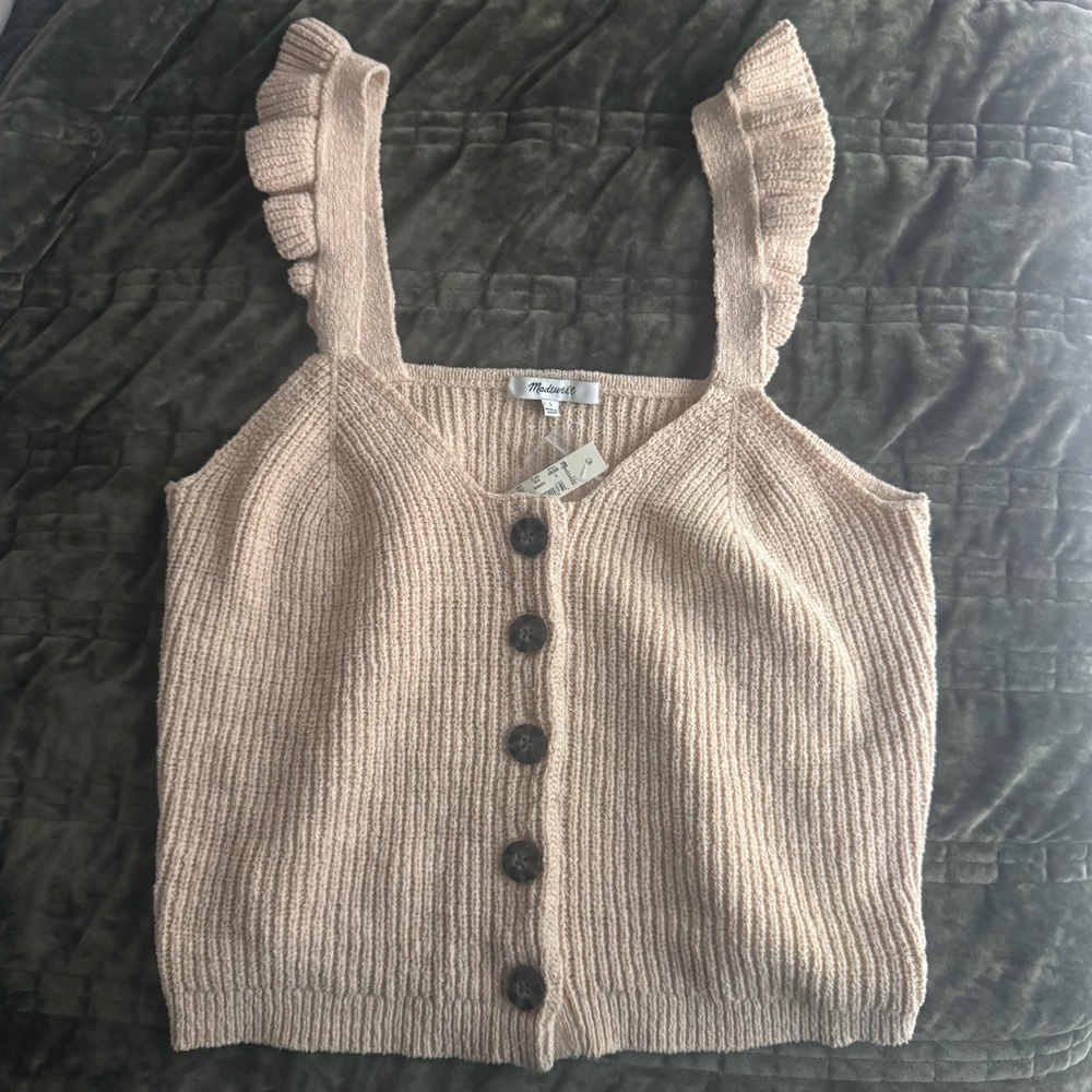 Madewell Ruffle-Strap Button-Front Sweater Tank NWT - Picture 6 of 8